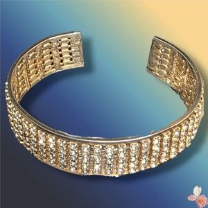 Vintage Gold-Tone Crystal Pave Wide Cuff Bracelet 347